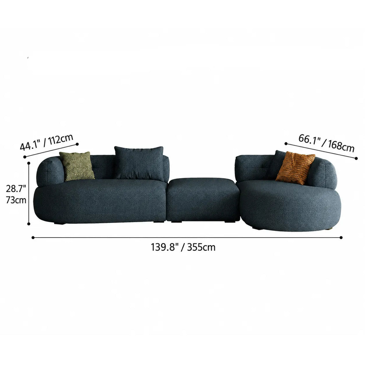 Low-Profile Textured Modular Sofa with Rounded Lines for Open Living Dimensions