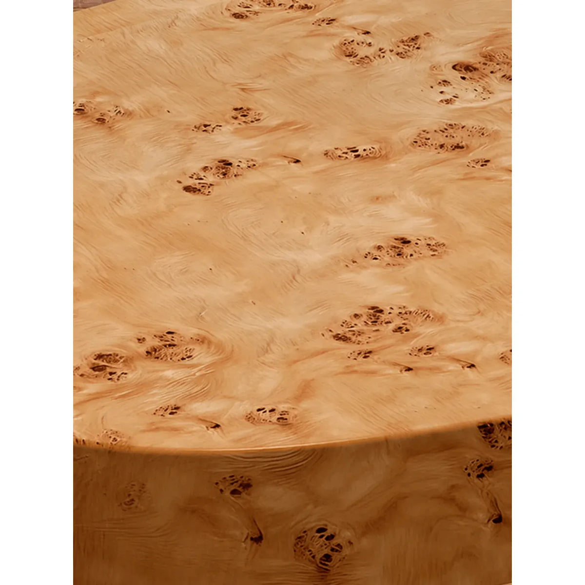 Lustrous Burlwood Office Table With Drawer, Sculpted Edges and Warm Grain