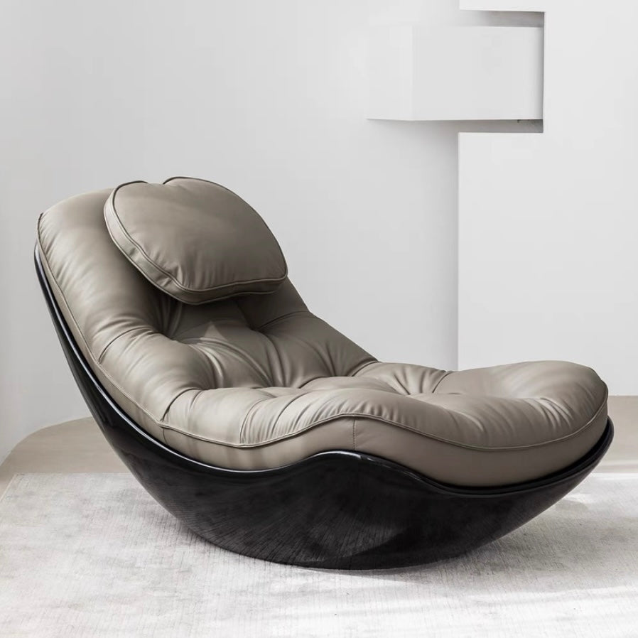 Black microfiber leather recliner chair with unique eggshell shape for luxurious comfort