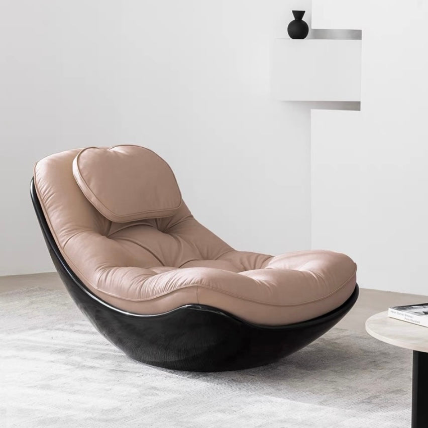 Black microfiber leather recliner chair with unique eggshell shape for luxurious comfort