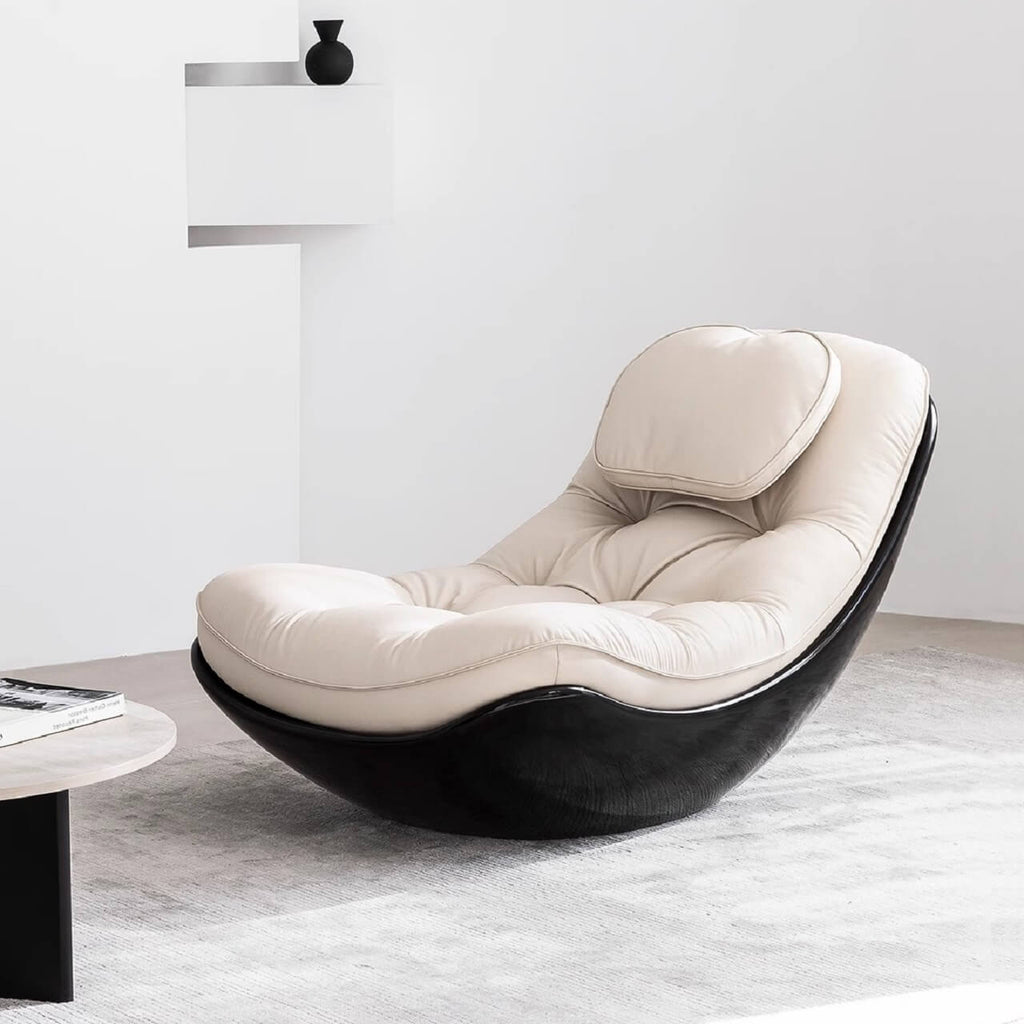 Black microfiber leather recliner chair with unique eggshell shape for luxurious comfort