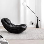 Black microfiber leather recliner chair with unique eggshell shape for luxurious comfort