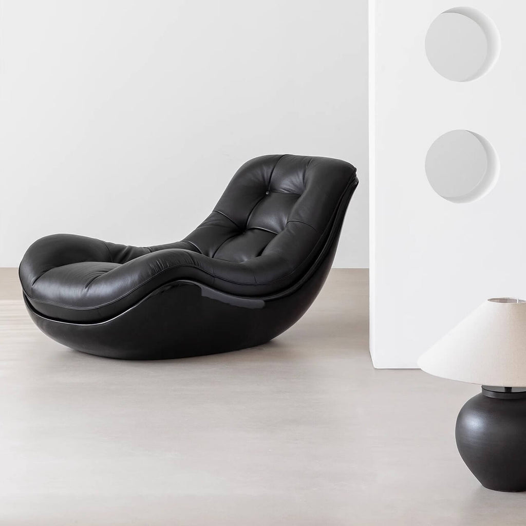 Black microfiber leather recliner sofa with unique eggshell shape for luxurious comfort