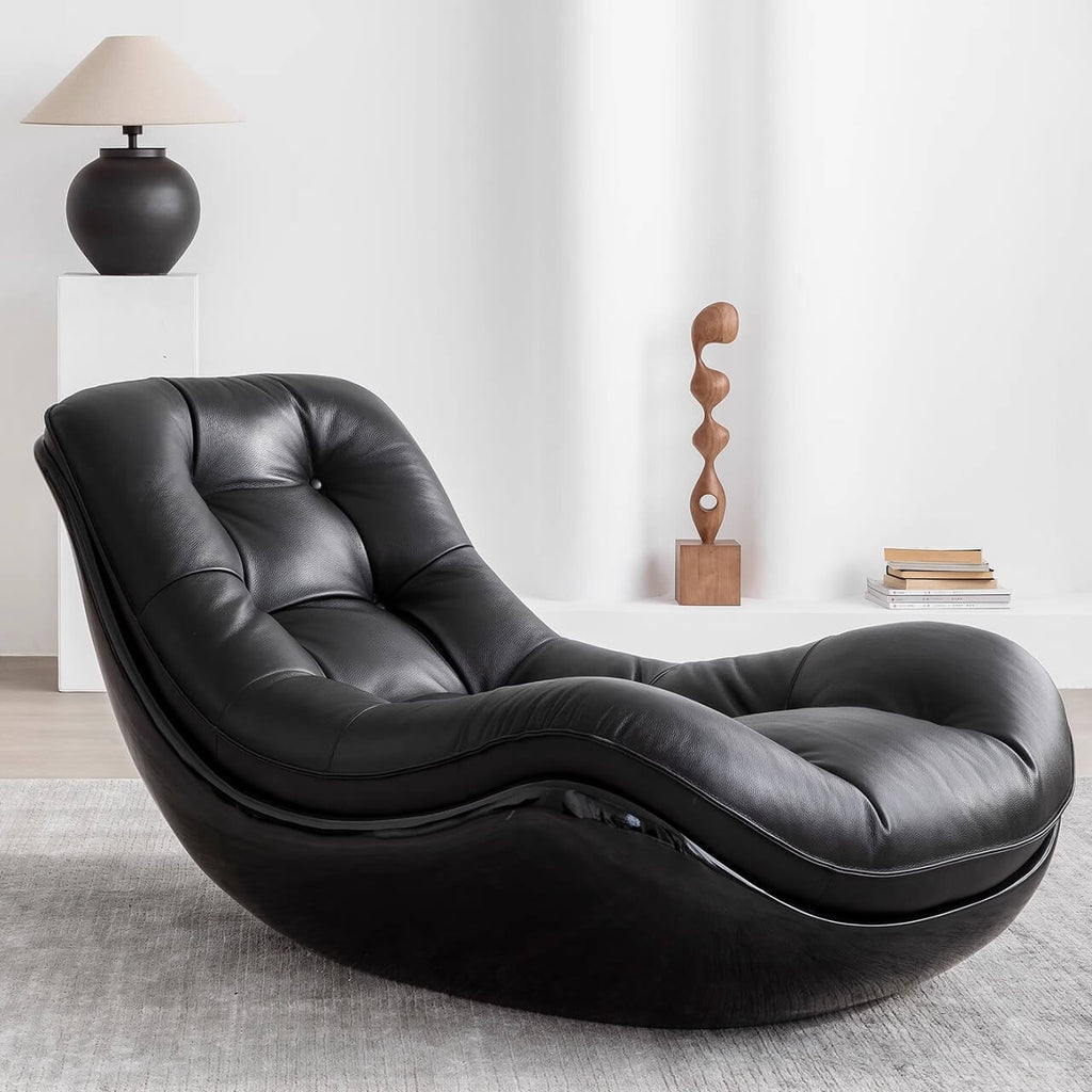 Black microfiber leather recliner sofa with unique eggshell shape for luxurious comfort