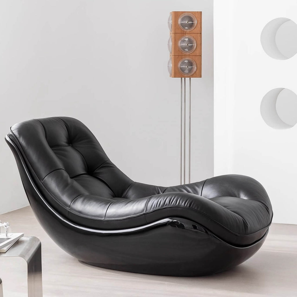 Black microfiber leather recliner sofa with unique eggshell shape for luxurious comfort