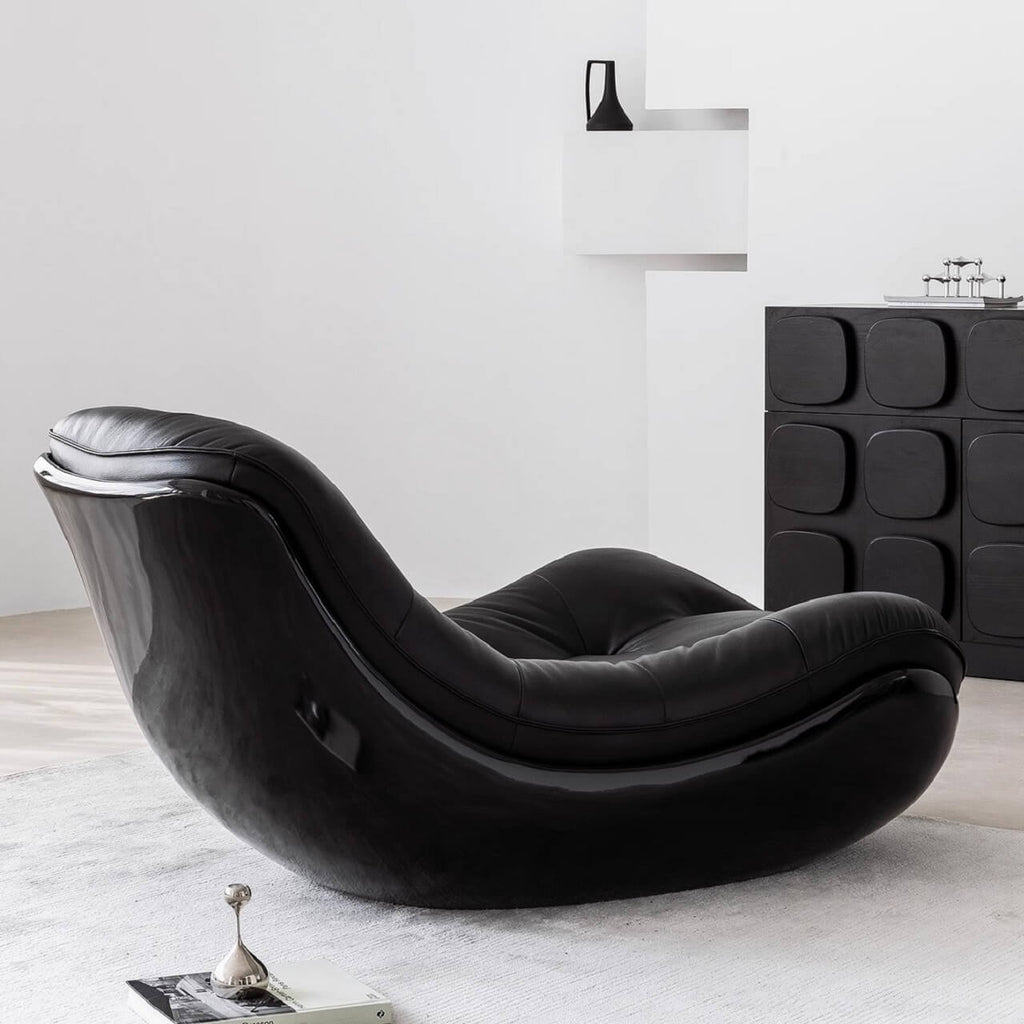 Black microfiber leather recliner sofa with unique eggshell shape for luxurious comfort