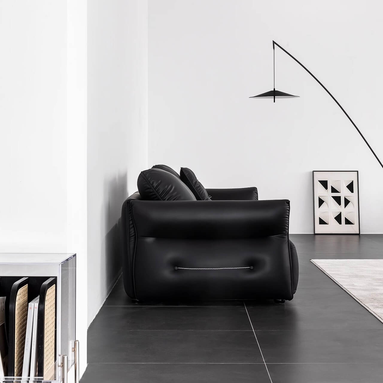 Black microfiber leather sectional sofa offering luxurious comfort and stylish design