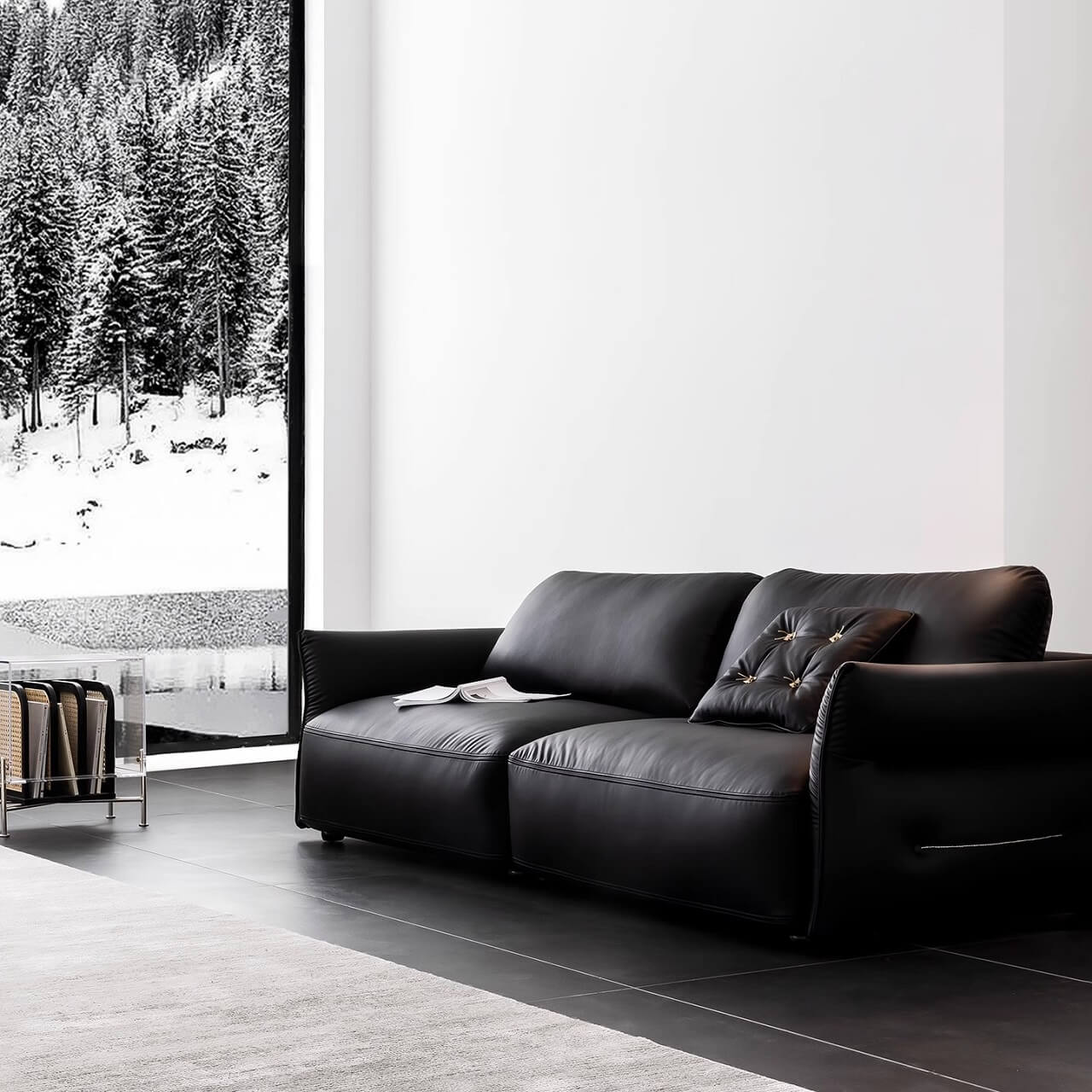 Black microfiber leather sectional sofa offering luxurious comfort and stylish design
