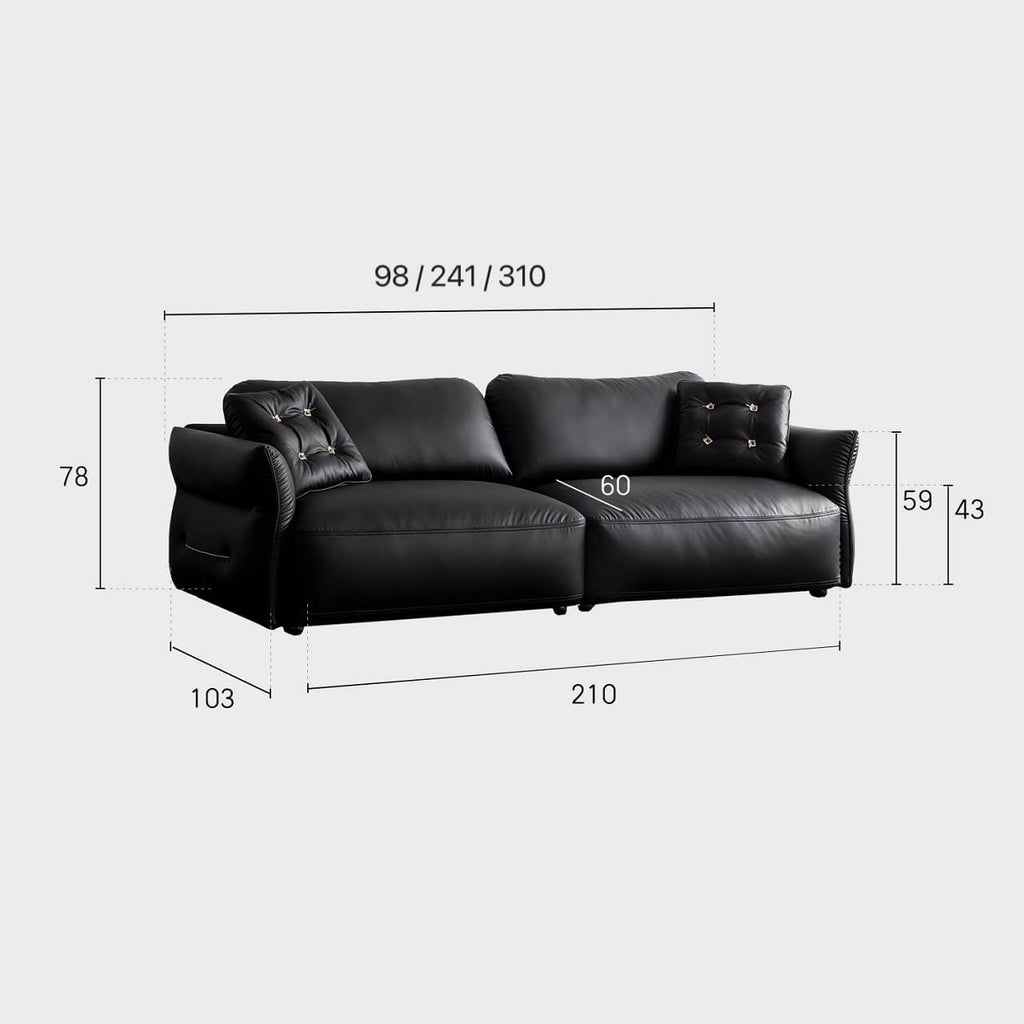 Black microfiber leather sectional sofa offering luxurious comfort and stylish design dimensions