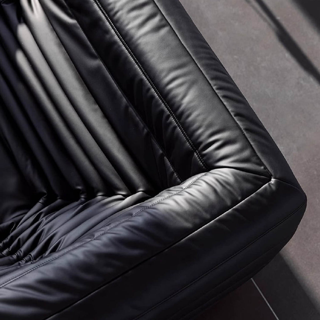 Black microfiber leather sofa in comfortable caterpillar style, measuring 70.87 inches long