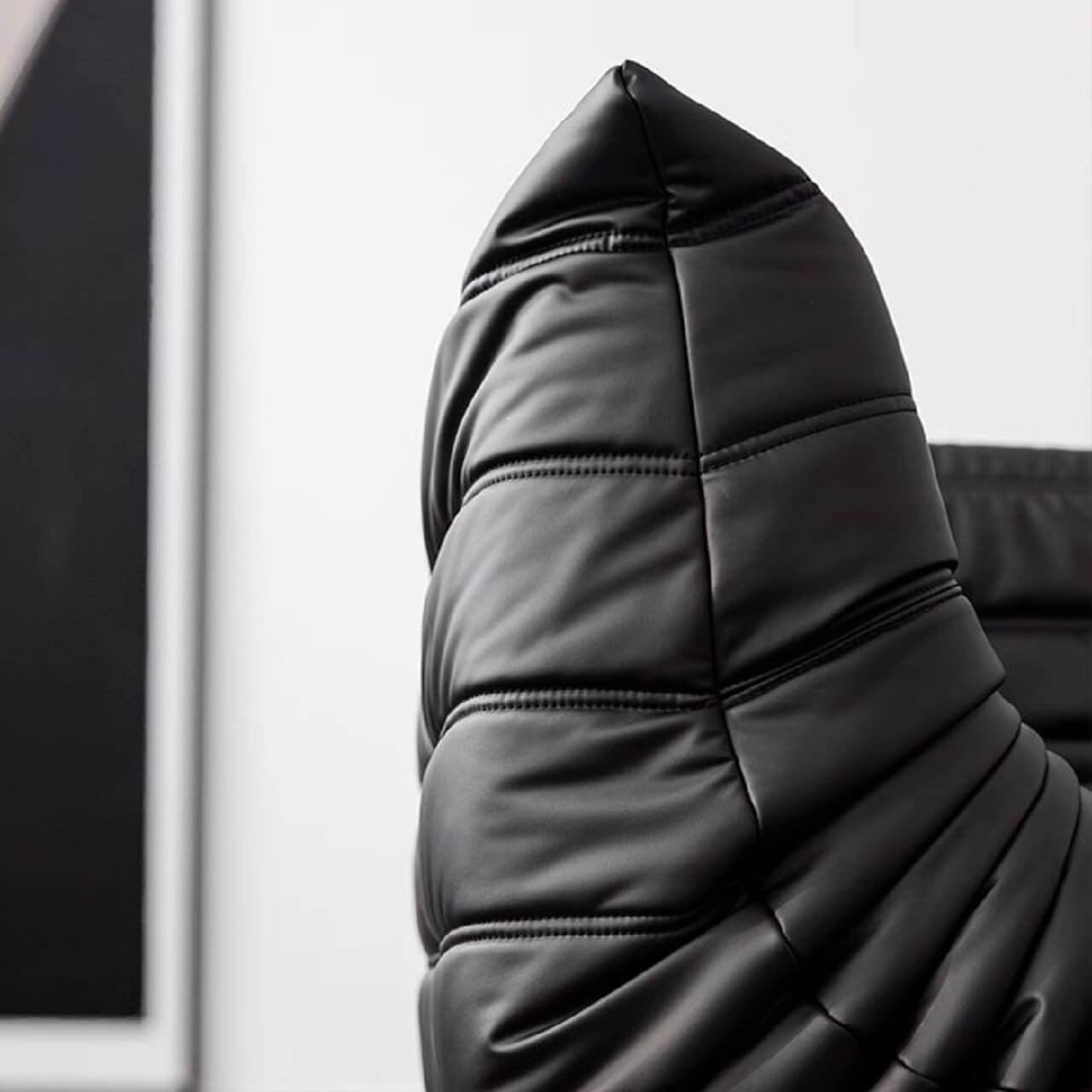 Black microfiber leather sofa in comfortable caterpillar style, measuring 70.87 inches long