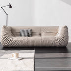 Black microfiber leather sofa in comfortable caterpillar style, measuring 70.87 inches long