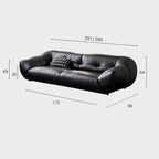 Black microfiber leather sofa with minimalist design, seats three comfortably dimensions