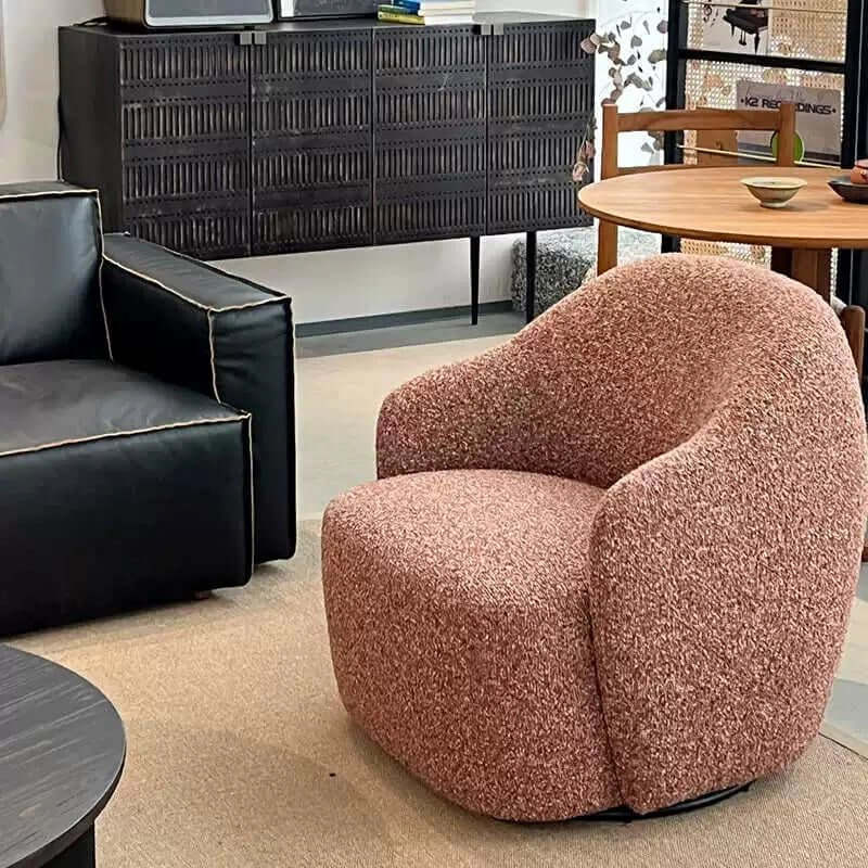 Luxurious Blush Pink Sherpa Swivel Chair With Soft Texture