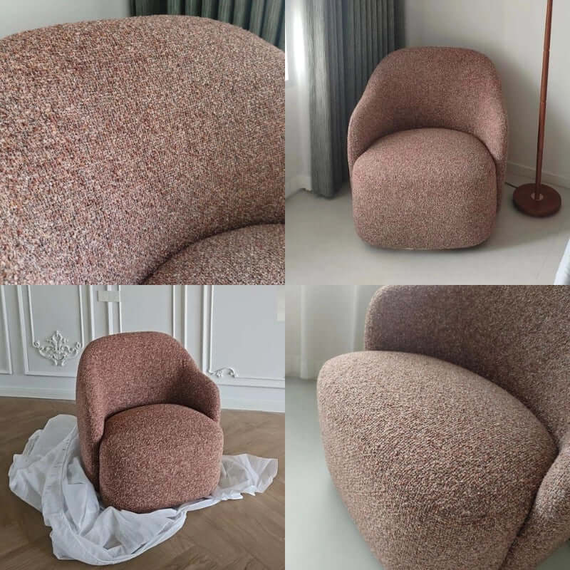 Luxurious Blush Pink Sherpa Swivel Chair With Soft Texture