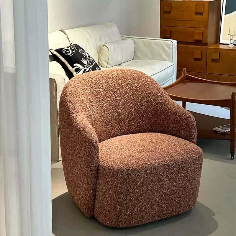 Luxurious Blush Pink Sherpa Swivel Chair With Soft Texture