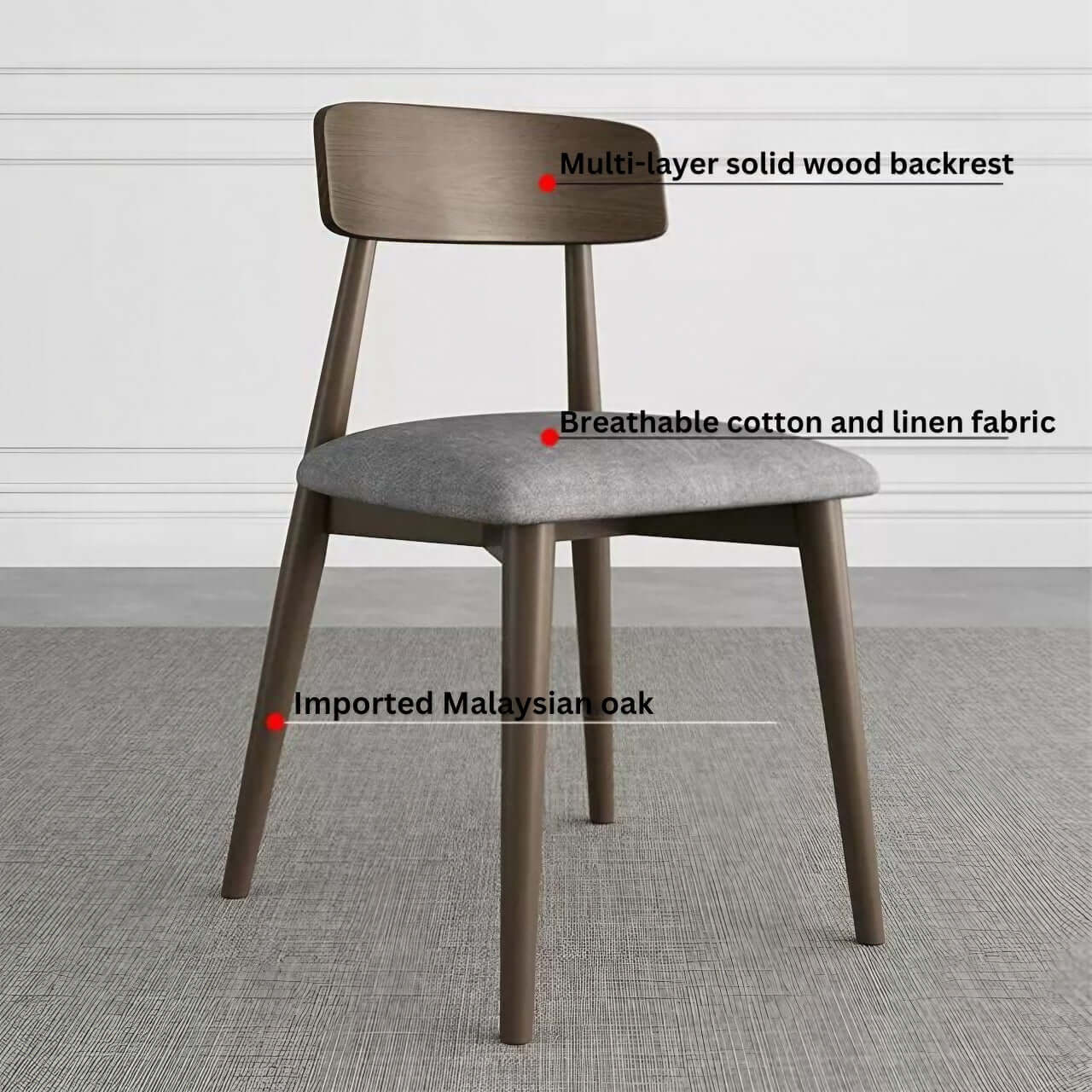 Solid wood dining chair in walnut oak finish with luxurious design and premium quality