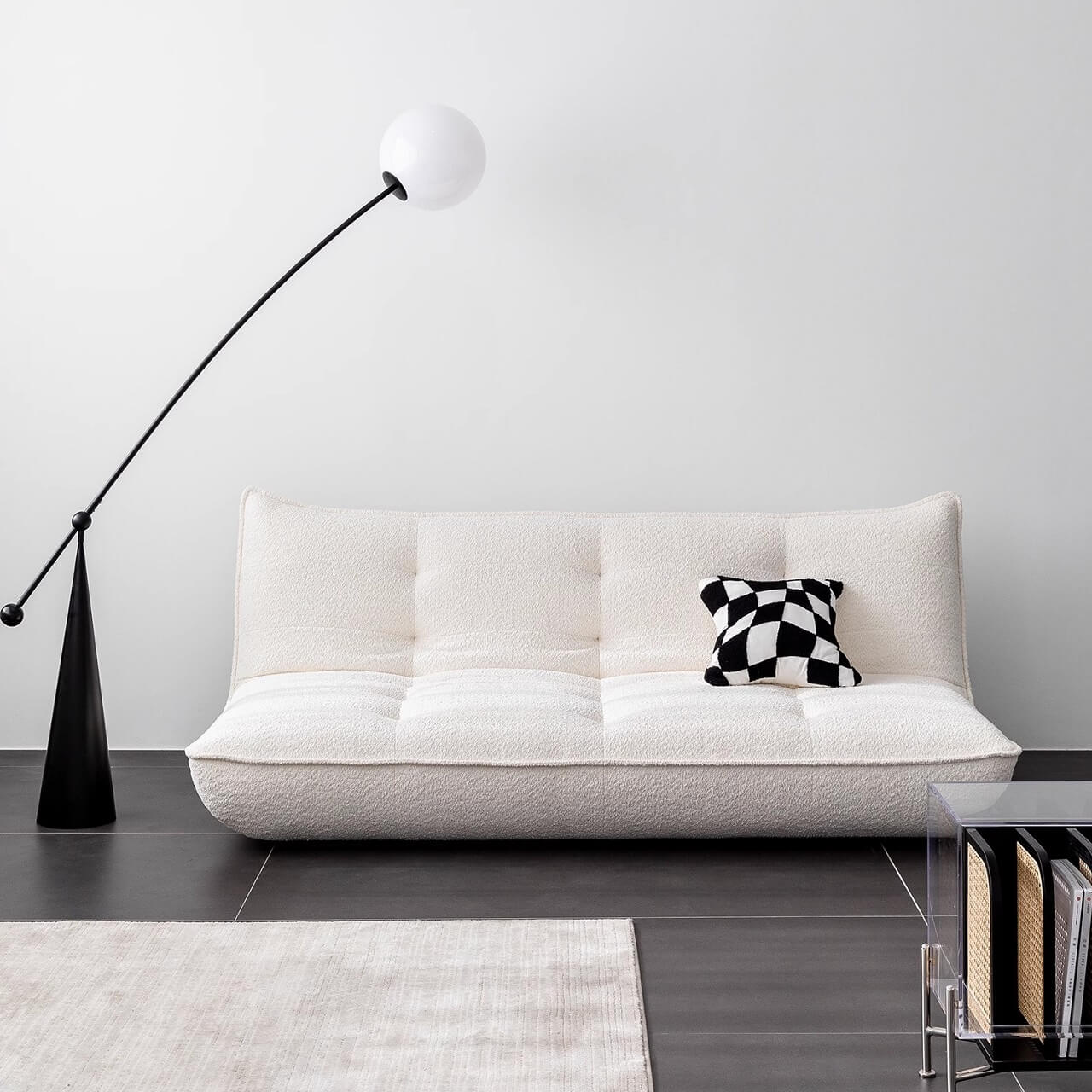 White boucle sofa bed combining comfort, style, and versatility for modern living spaces main product image メイン画像