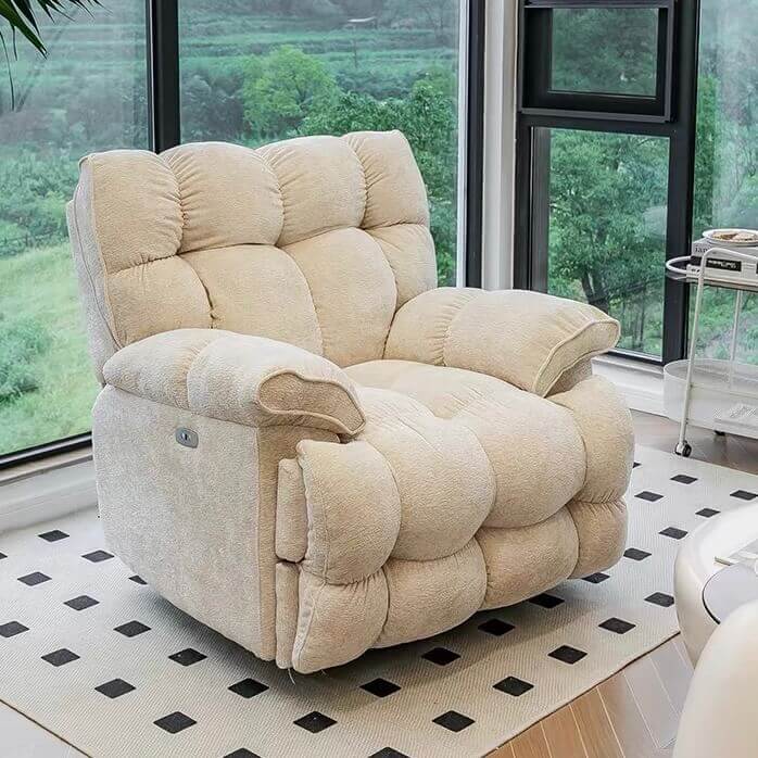 Luxurious White Chenille Wool Electric Recliner Chair