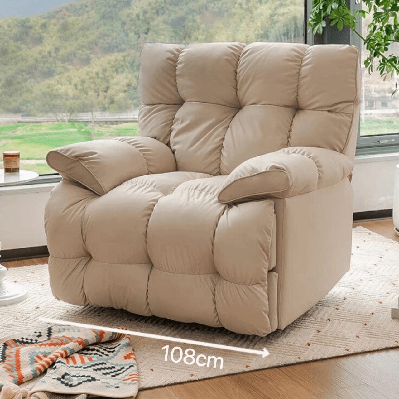 Elegant White Electric Recliner Chair in Chenille Wool