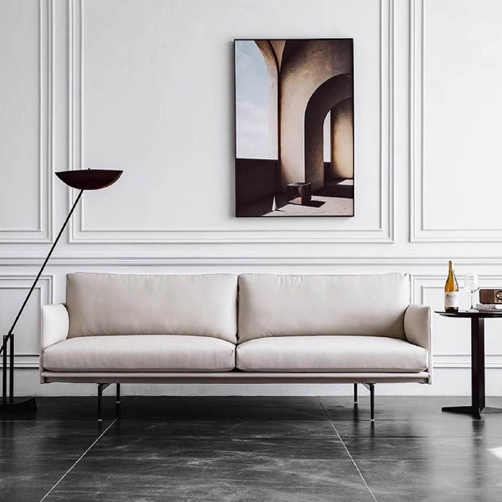 White microfiber leather sofa with minimalist design, measuring 87.8 inches long main product image