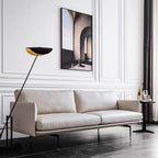 White microfiber leather sofa with minimalist design, measuring 87.8 inches long