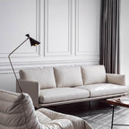 White microfiber leather sofa with minimalist design, measuring 87.8 inches long