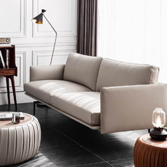 Luxurious and plush white microfiber leather sofa in minimalist design