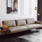 White microfiber leather sofa with minimalist design, measuring 87.8 inches long