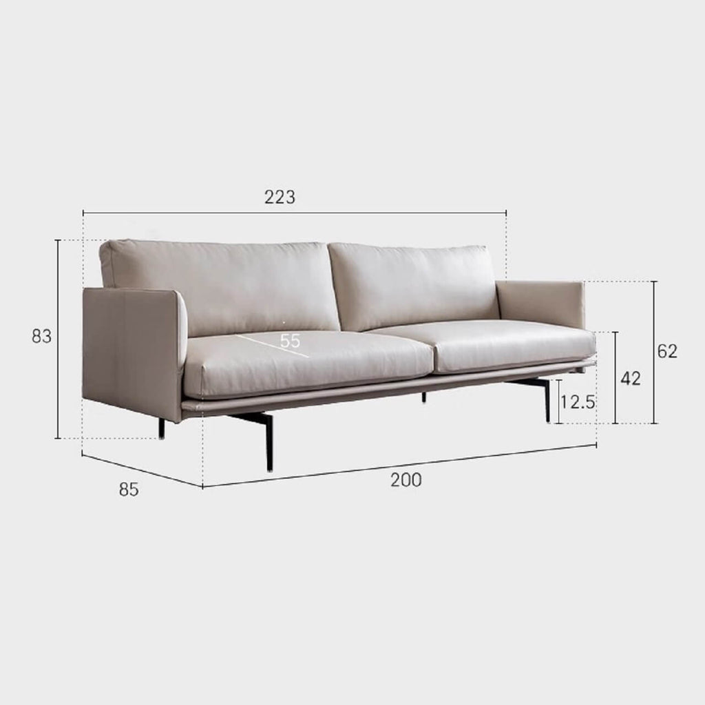 White microfiber leather sofa with minimalist design, measuring 87.8 inches long dimensions