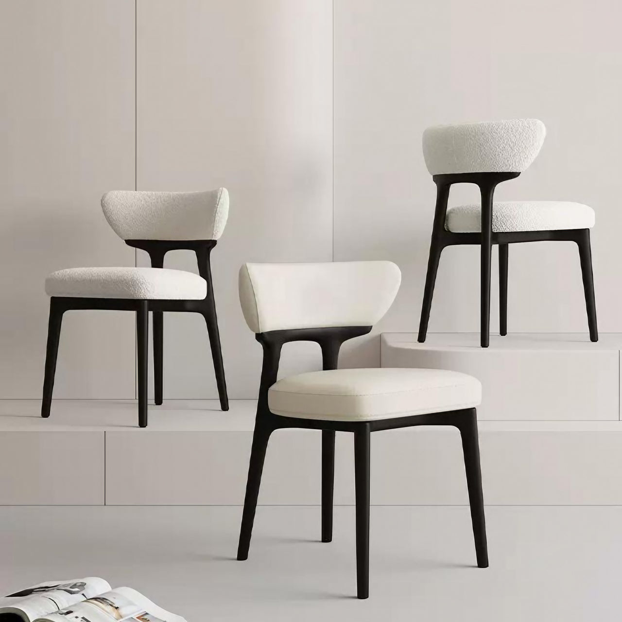 Elegant white modern minimalist dining chair with streamlined back