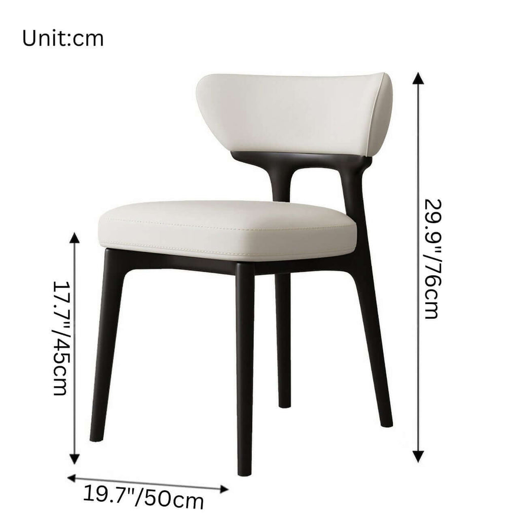 Modern minimalist white dining chair with streamlined back, single seat for stylish comfort dimensions