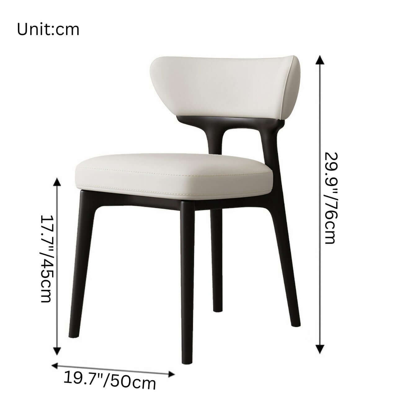 Modern minimalist white dining chair with streamlined back, single seat for stylish comfort dimensions