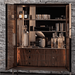 Luxury Modern Oak Wine Cabinet With Shelves & Drawers