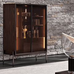 Luxury Modern Oak Wine Cabinet With Shelves & Drawers