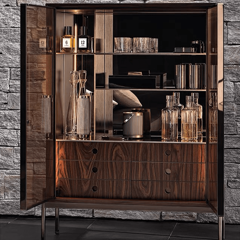 Luxury Modern Oak Wine Cabinet With Shelves & Drawers