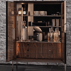 Luxury Modern Oak Wine Cabinet With Shelves & Drawers