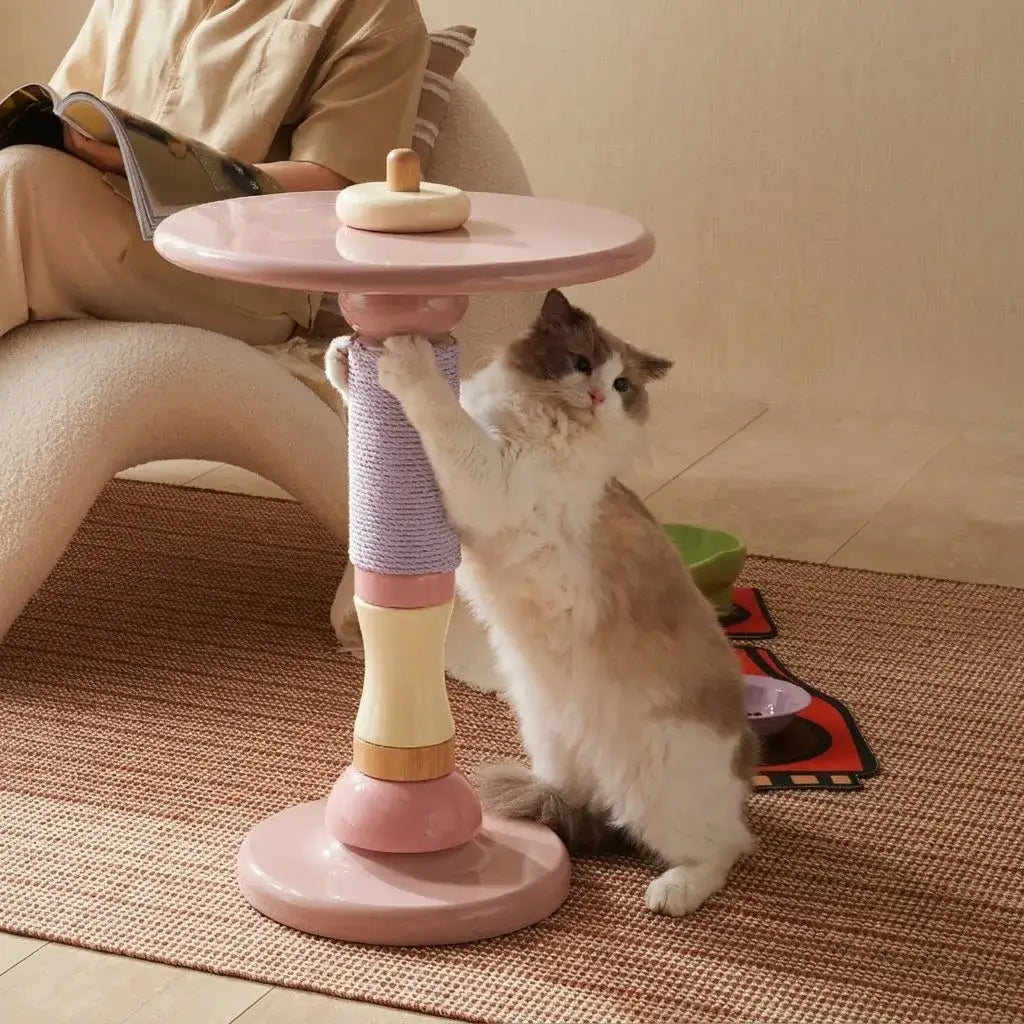Macaron-Inspired Multifunctional Pet-Friendly Side Table with Modular Scratcher