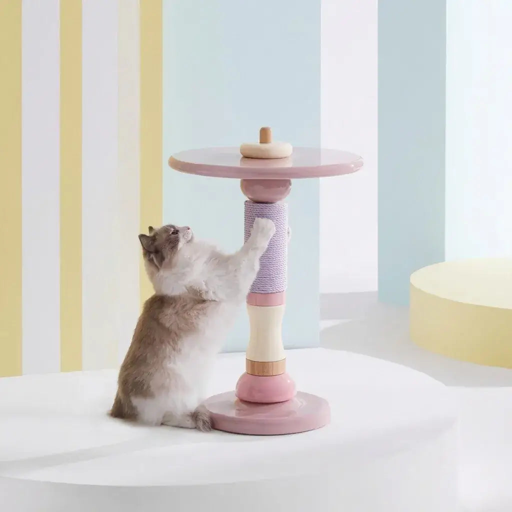 Macaron-Inspired Multifunctional Pet-Friendly Side Table with Modular Scratcher