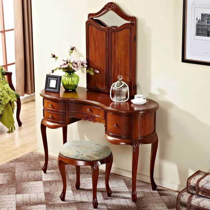 Mahogany Vanity with Cabriole Legs and Tri-Fold Adjustable Mirror