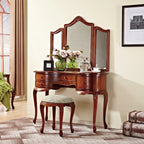 Mahogany Vanity with Cabriole Legs and Tri-Fold Adjustable Mirror