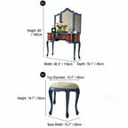Mahogany Vanity with Cabriole Legs and Tri-Fold Adjustable Mirror Dimensions
