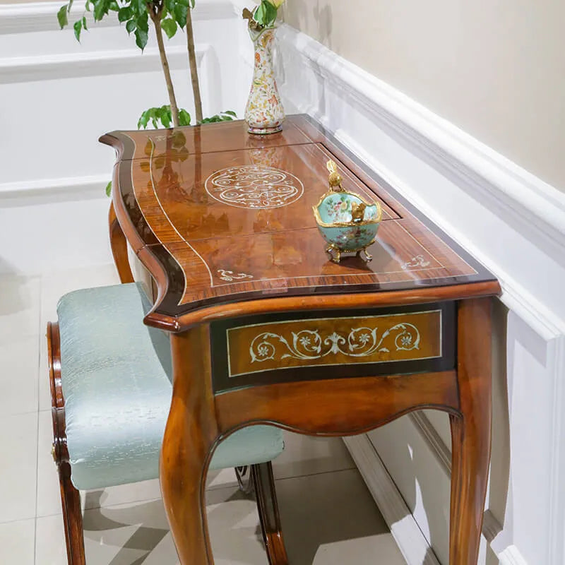 Mahogany Vanity with Hidden Jewelry Mirror and Velvet-Lined Compartments