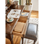 Mahogany Vanity with Sculptural Drum Legs and Hidden Stationery Compartment