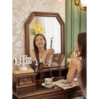 Mahogany Vanity with Sculptural Drum Legs and Hidden Stationery Compartment