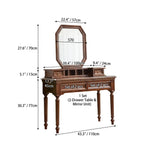 Mahogany Vanity with Sculptural Drum Legs and Hidden Stationery Compartment Dimensions