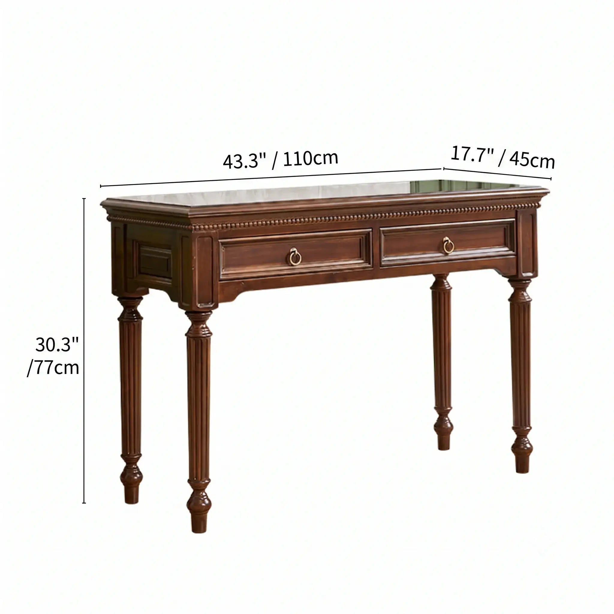 Mahogany Vanity with Sculptural Drum Legs and Hidden Stationery Compartment Dimensions