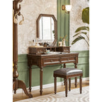 Mahogany Vanity with Sculptural Drum Legs and Hidden Stationery Compartment Main Product Image
