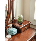 Mahogany Vanity with Sculptural Turned Legs and Tufted Upholstered Stool
