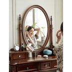 Mahogany Vanity with Sculptural Turned Legs and Tufted Upholstered Stool